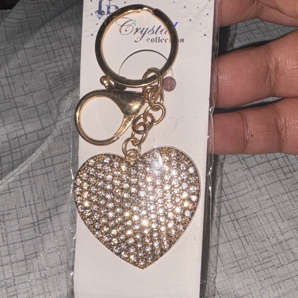 Fashion Jewelry Gold Crystal Heart Key & Card Holder Charm
